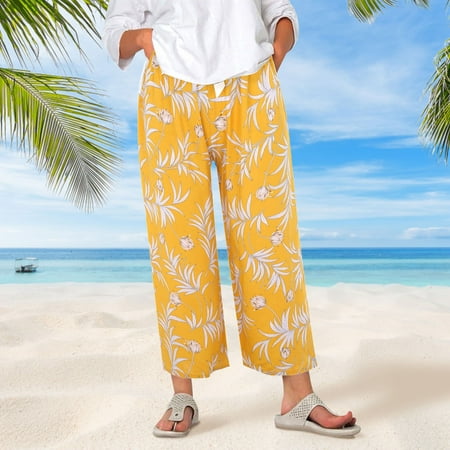 

ertutuyi women s pajama pants comfy printed wide leg lounge pants bow elastic waist long pj bottoms yellow one size