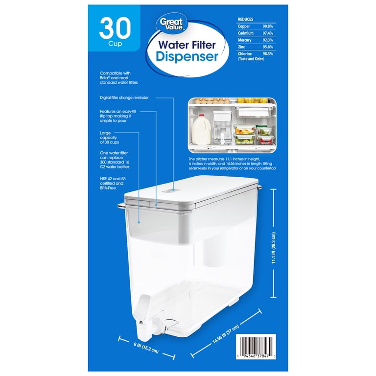 Great Value Water Filter Pitcher 30 Cup Series White BPA-Free