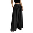 thumbnail image 3 of Women's Cotton Linen Loose Straight Pants, High Waisted with Pockets, Elastic Drawstring Comfort, Casual Lounge Beach Business Summer | VerBelle,Black XL, 3 of 7