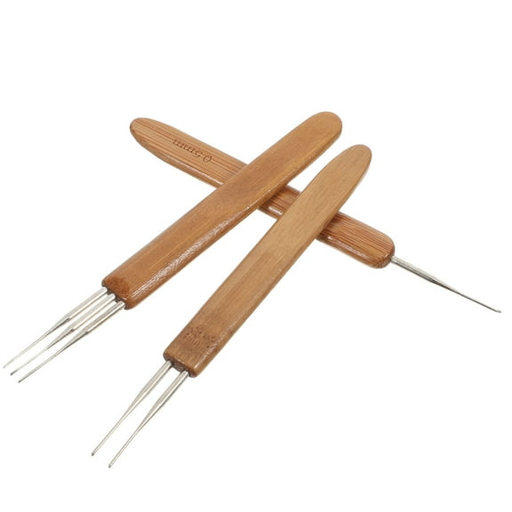 KALLORY Crochet Needles for Locs Dreadlock Crochet Hook Light Brown 3pcs