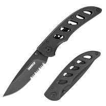 Dispatch 4.1” 8Cr Folding Pocket Knife with Clip for Everyday Carry, Plain&Serrated Edge Blade with Grey Titanium Coating, Gifts for Men