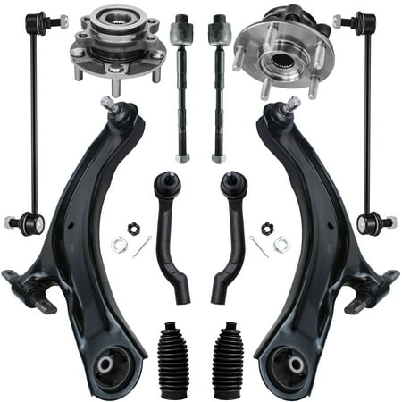 Detroit Axle - Front 12pc Suspension Kit for 2008-2013 Nissan Rogue, 2014-2015 Rogue Select, 2 Front Wheel Bearings & Hubs 2 Lower Control Arms 2 Sway Bars 4 Outer Inner Tie Rods 2 Boots Replacement