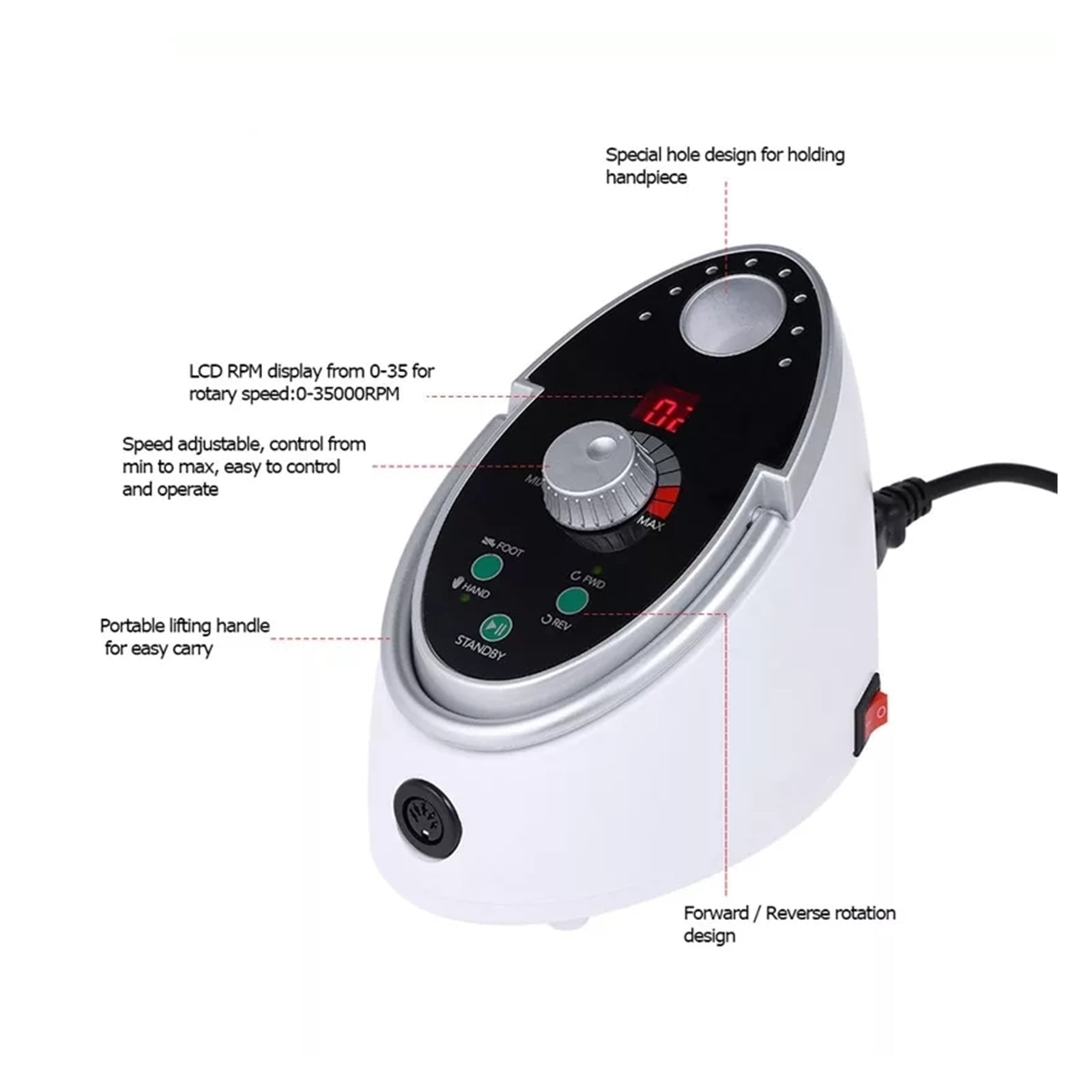 Electric Nail Drill 35000 RPM Manicure, Pedicure Machine For Nail Art Gel Polish With Ceramic, Nail Drill Head With LCD Display ,Low Noise