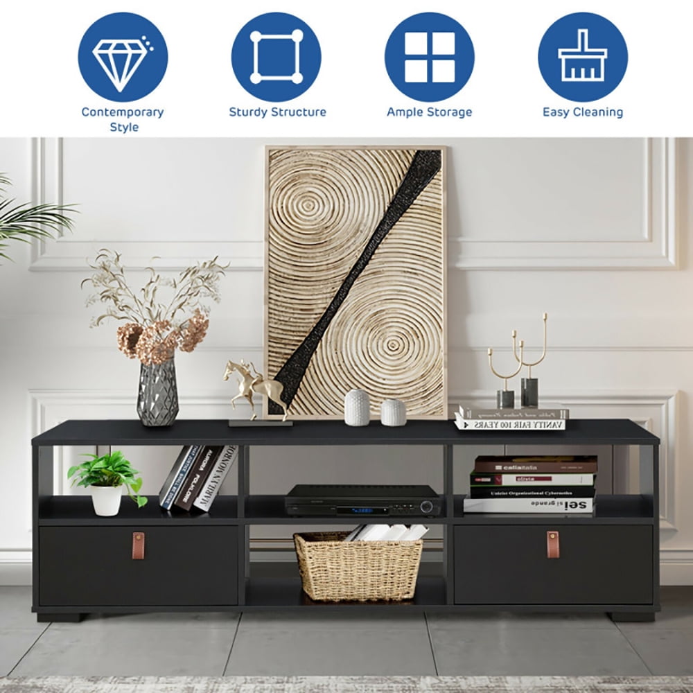 Finihen TV Stand, TV Cabinet, TV Stand Entertainment Media Center Console for TV's up to 60 Inch with Drawers, Media Entertainment Center with Storage, for Living Room, Bedroom, Black