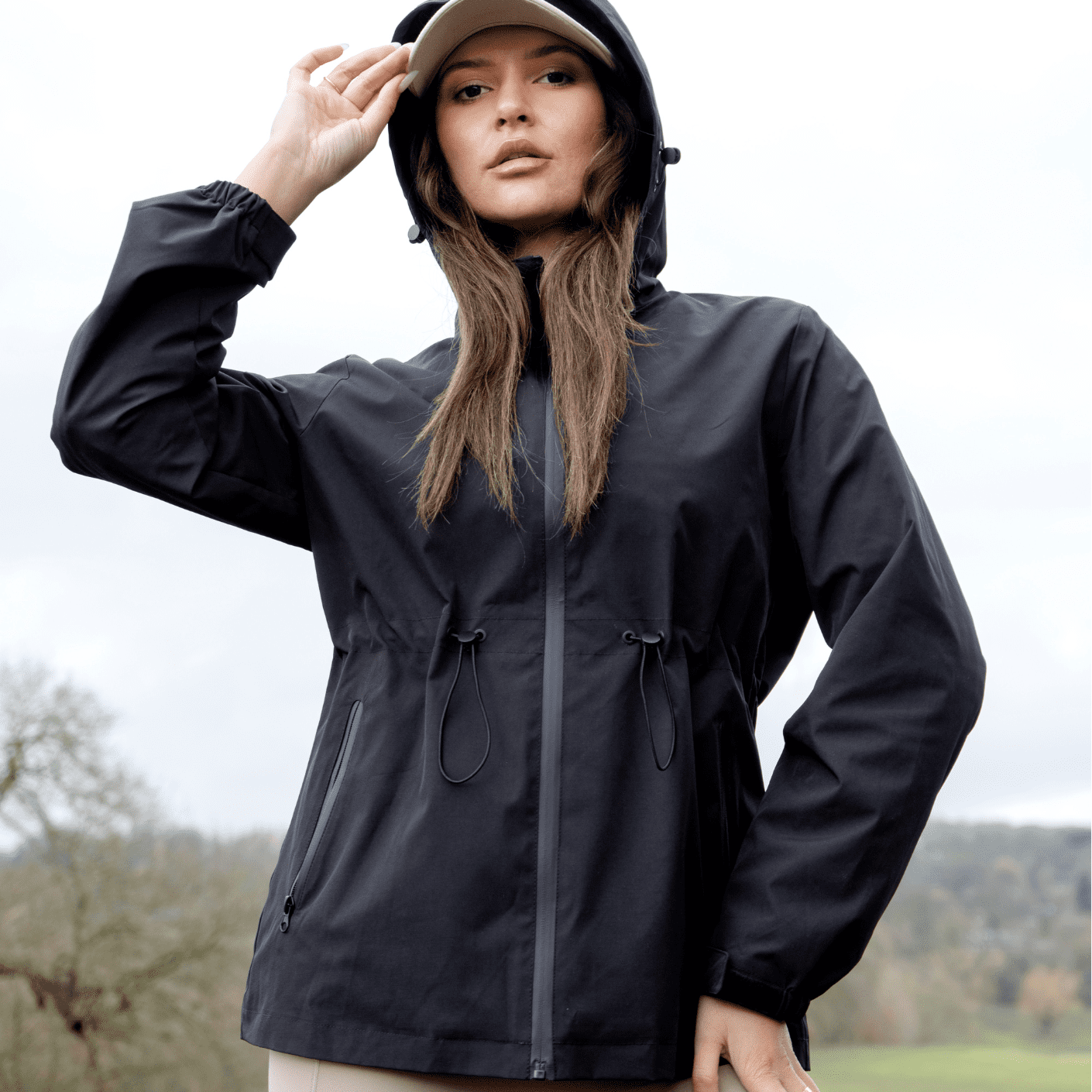 PUFFIT Waterproof Jacket Oversized Hoodie Coat Zip Rain Jacket with Adjustable Waist, Hood & Cuffs, Jacket Outerwear with Large Pocket for Daily Wear