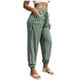 thumbnail image 7 of Womens Stripe Jogger Pants Comfy Long Lounge Bottom, Drawstring Elastic Waist Pants with Pockets Green S(S), 7 of 7