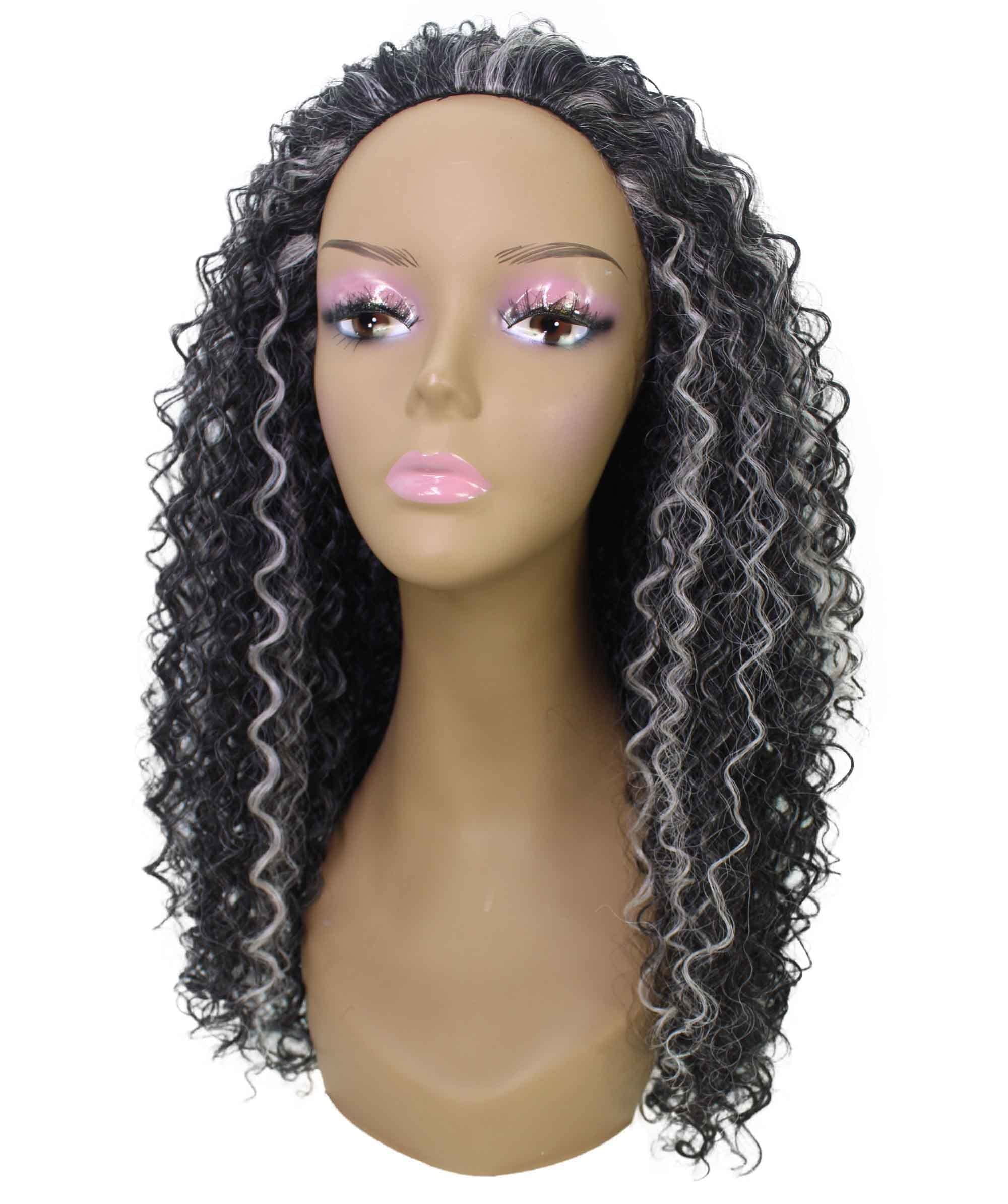 LUXLUXE Isadora Curly Body Waves 22.5 in Long Half Wig Half Cap Wig, Mix Human Hair and Synthetic Fibers, Dark Charcoal Gray Color