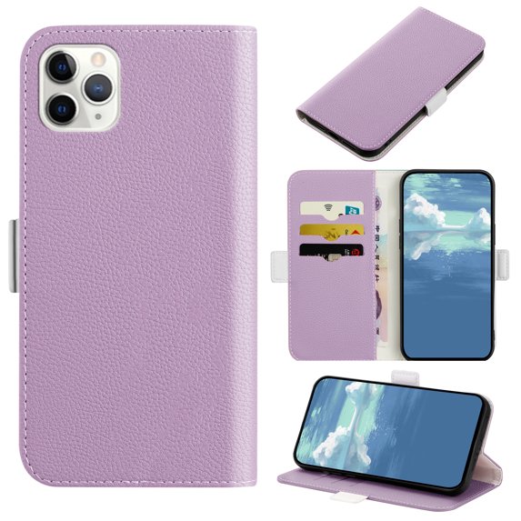 Allytech for iPhone 11 Pro Wallet Case,Candy Color Leather Magnetic Flip Cover with Kickstand Card Slots,Shockproof Phone Case,Purple