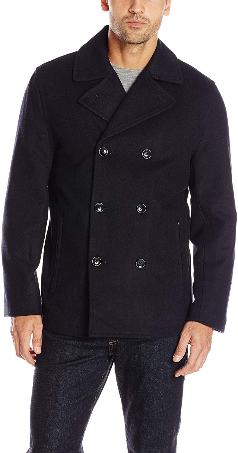 London Fog Men s Austin Double Breasted Wool Pea Coat Officer Navy Small Walmart