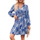 thumbnail image 1 of Women 2023 Fashion Sexy Wrap V Neck Mini Dresses Puff Long Sleeve High Waist Belted Swing Ruffle Hem Aline Short Dress orange XL, 1 of 5