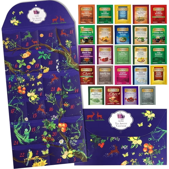 Twinings Gift Advent Calendar, Tea Bags Sampler Assortment, Variety Pack (24 Count) 24 Different Flavors for Tea Lovers: Her, Him, Women, Men, Couples, Family, Friends, Coworkers