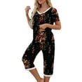 thumbnail image 7 of yievot Women's Casual Pajama Set 2 Piece Loungewear Short Sleeve V Neck T-Shirt and Capri Pants Sleepwear Set, 7 of 7