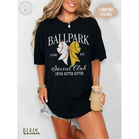 Baseball And Softball Shirt, Game Day T-Shirt, Sports Mom Shirt, Baseball And Softball Bow Tee, Ballpark Social Club Tshirt