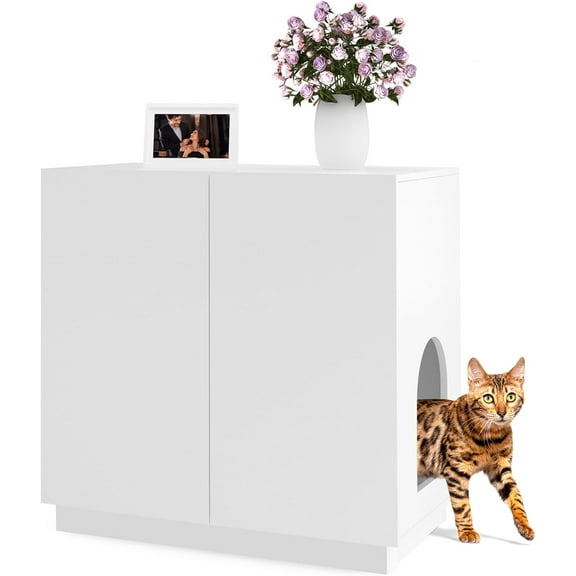 GFNXYI Litter Box Enclosure, Large Litter Box Furniture, Modern Cat Litter Box Enclosure Furniture with Storage, Side Cabinet (White)