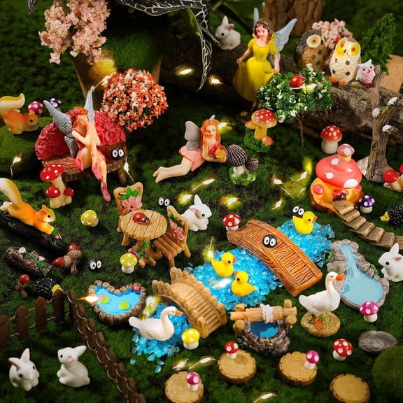 Miniature Fairy Figurines Kit Resin Animals and House Supplies for DIY Fairy Garden and Dollhouse Decor