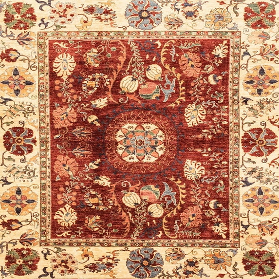 Ahgly Company Machine Washable Indoor Square Abstract Lava Red Area Rugs, 8' Square