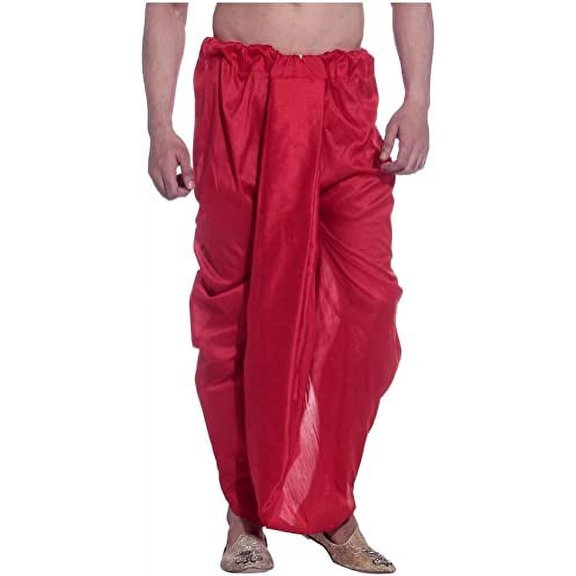 Royal Men's Art Silk Fine Quality Ready to Wear Free Size Dhoti Pant's Red
