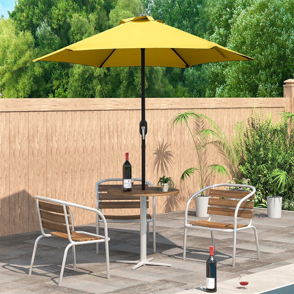 Kool 7.5ft Patio Umbrella with Crank Handle, Outdoor Market Umbrella with 6 Sturdy Umbrella Ribs Waterproof for Garden, Deck, Backyard, Pool, Yellow