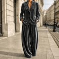 thumbnail image 2 of Szluipve 2 Piece Sets for Women Velvet 2 Piece Suit Outfit Notched Lapel Button Blazer Jacket & High Waist Wide Leg Pleated Pants Elegant Casual Matching Set with Pockets Dark Gray L, 2 of 8