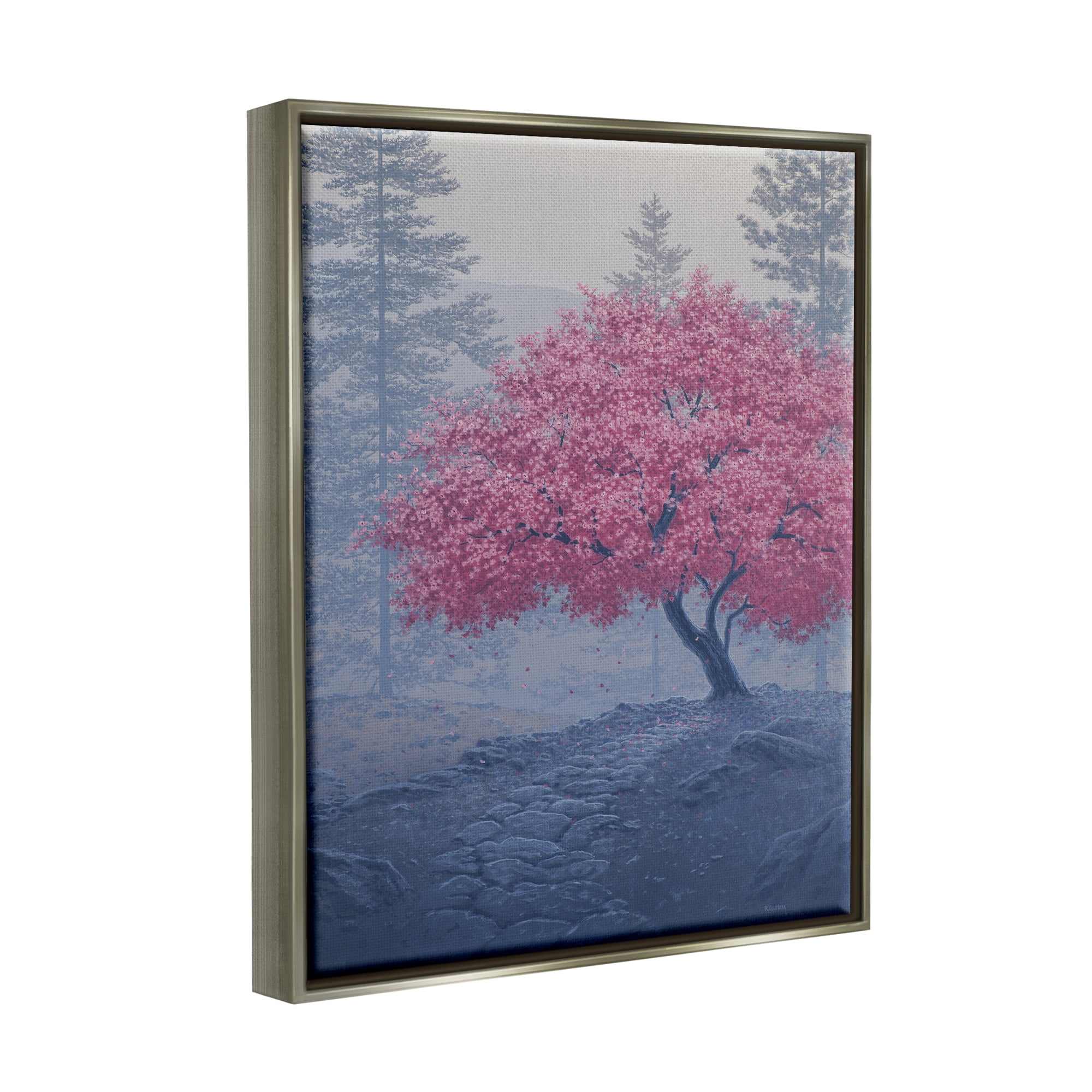 Stupell Spring Cherry Blossom Foggy Path Landscape Photography Gray Floater Framed Art Print Wall Art