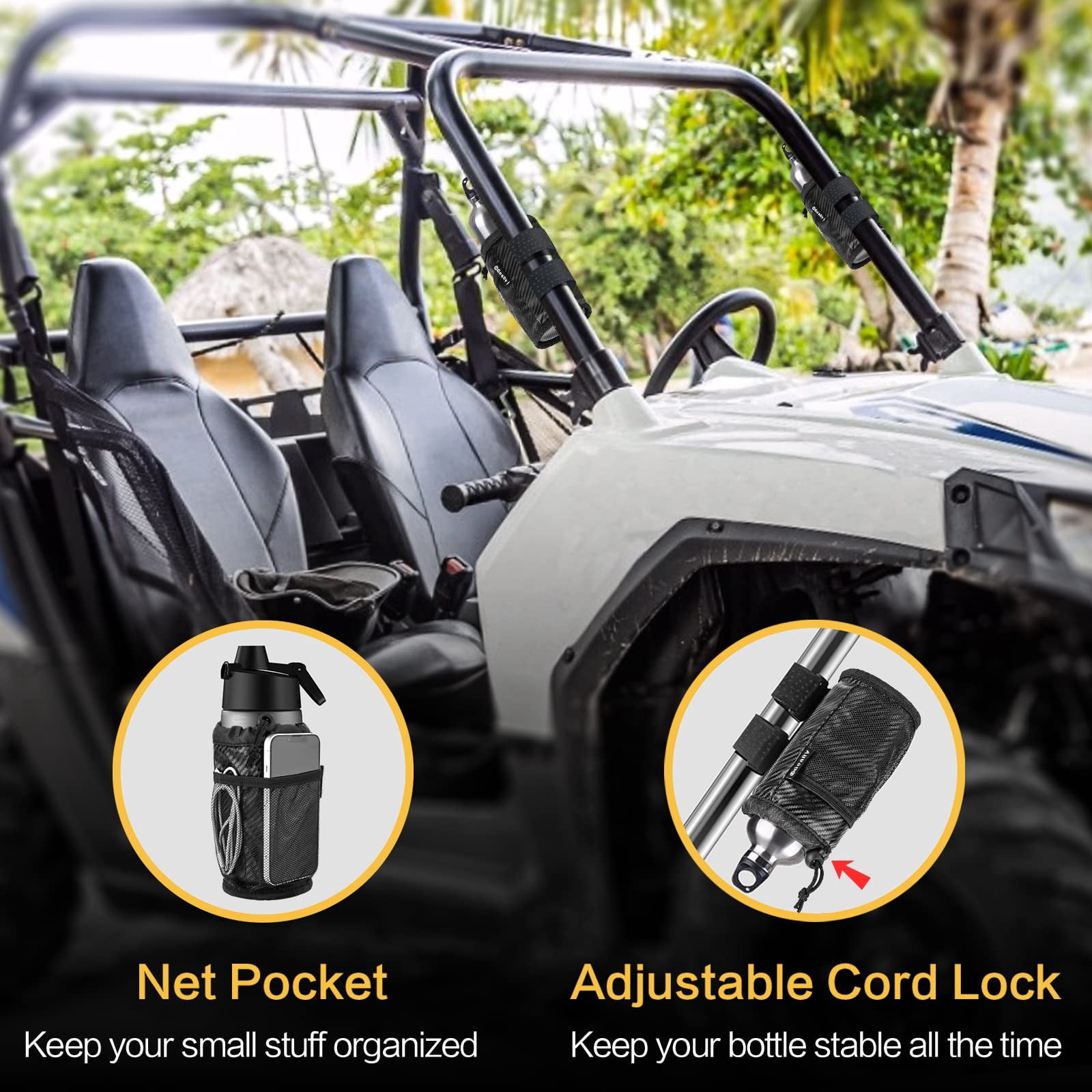 2pack Cup Holder For Bike  Scooter And Water Bottle Utv/atv Walker Golf Cart Beach Universal Drink Accessories With Net Pocket Cord Lock (carbon Fiber)