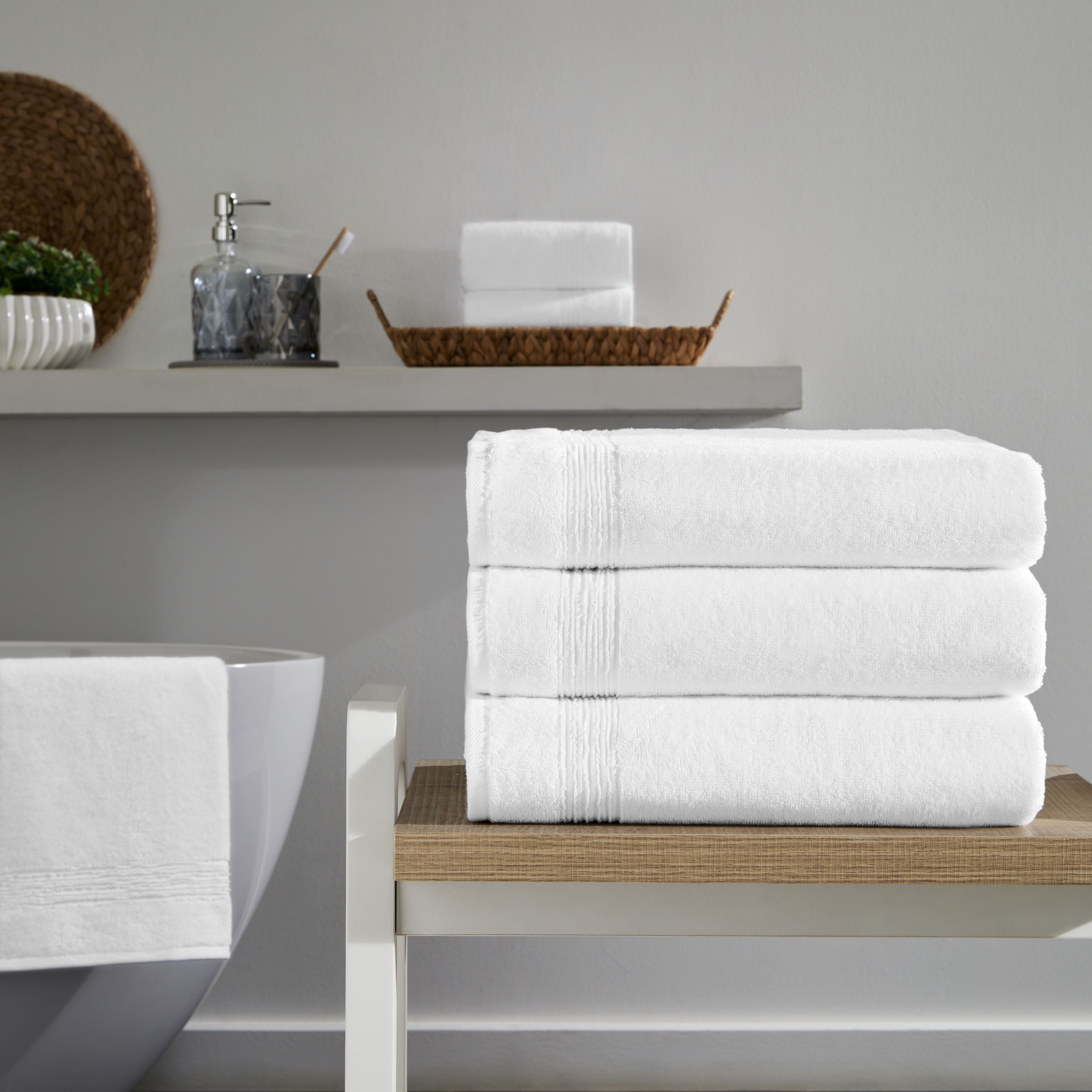 Ozdilek 4-Piece Bath Towels, 30x60" 100% Turkish Cotton, Quick-Dry & Lightweight Body Towels, Breathable, Space-Saving Shower Towel Set for Bathroom, Pool, Gym, Bright White