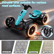 Juuar 12V Pedal Go Kart for Kids Age 3+, 4 Wheel Folding Ride on Car with Lights & Music, Up to 3 MPH, 2 x 390W Powered Fun Electric Vehicles Toys Gifts for Boys Girls, Light Blue
