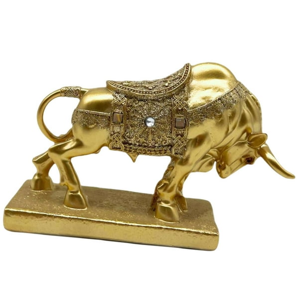 Figura de buey de resina, adorno Feng Shui, símbolo de fuerza y prosperidad, 17 x 5 x 10,9 cm Dorado