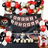 AOWEE Pirate Balloons Arch Kit, Pirate Birthday Party Decorations with Pirate Tattoo Flags Pirate Ship Skull Balloons, Pirate Cake Topper for Pirates Theme Oriented Boy Birthday Halloween Party