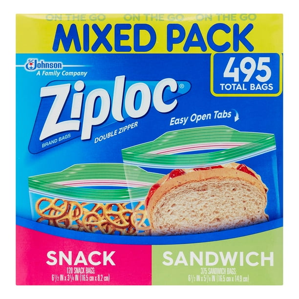 Ziploc Variety Pack, 120 Snack Bags & 375 Sandwich Bags, 495 Ct