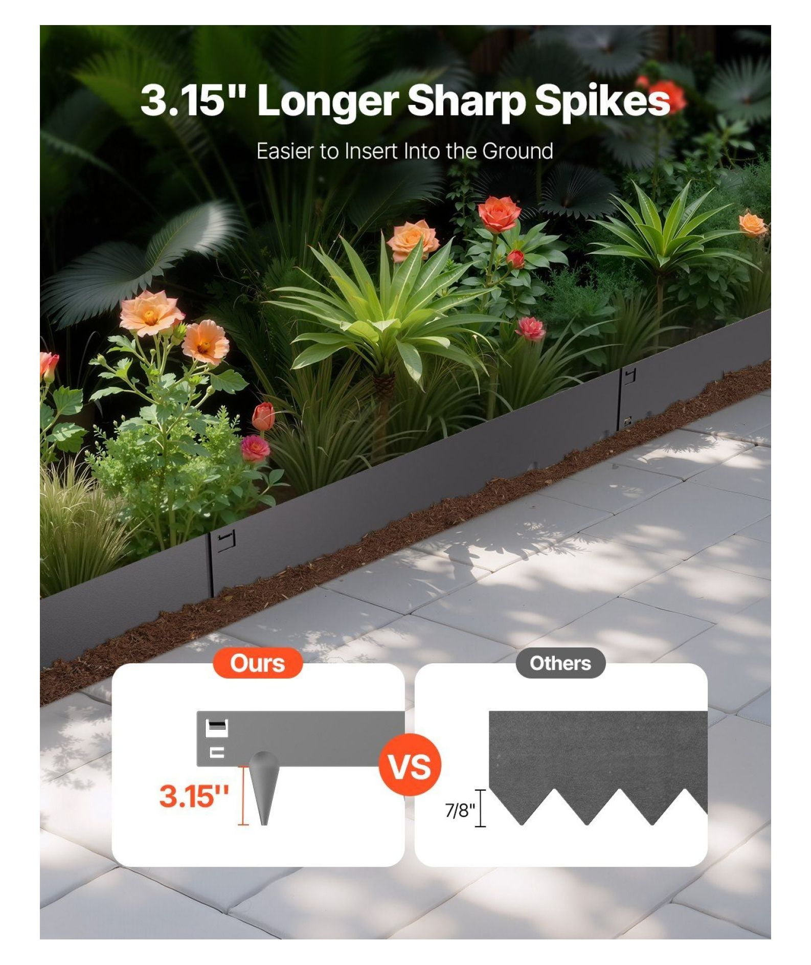 Steel Landscape Edging 5 Pack, 39x3in Dark Gray Metal Garden Border, Rustproof Lawn Edging for Flower Beds, Flexible Yard Edging Roll