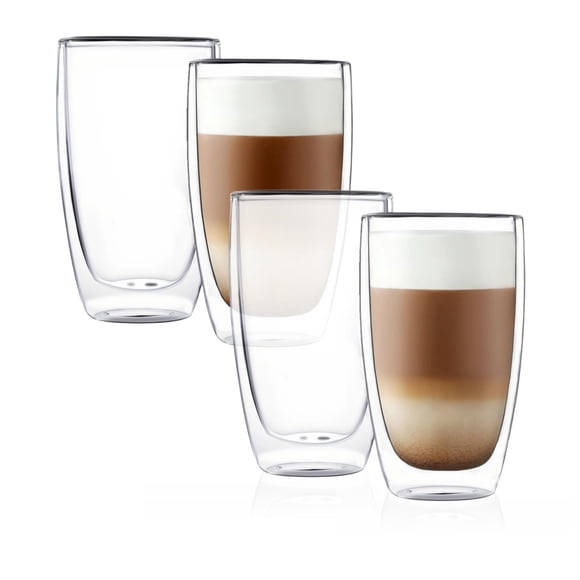 CnGlass Double Wall Thermo Glass Cup 13.5 oz,Insulated Glass Coffee Set of 4
