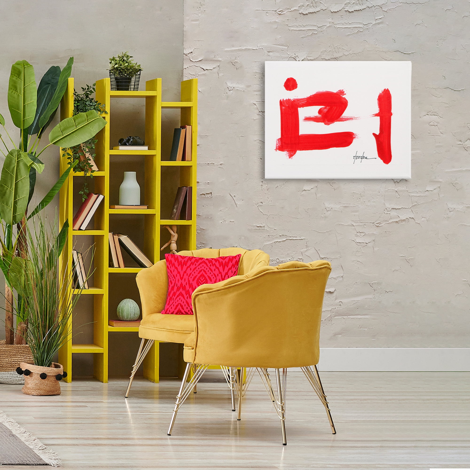 Stupell Industries Abstract Red Symbol Text & Numbers Painting Wrapped Canvas Art Print Wall Art, 30 x 24