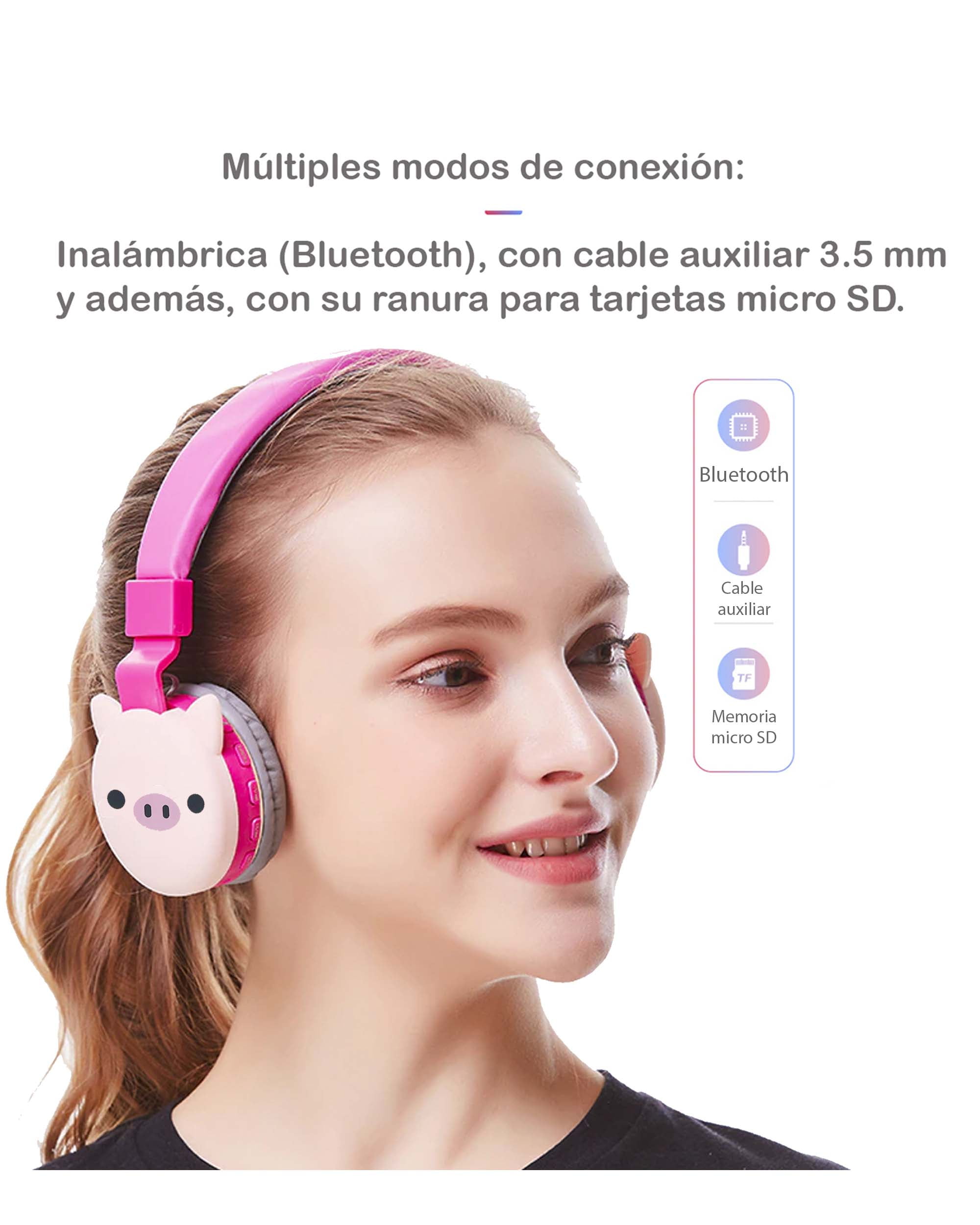 Audífonos Inalámbricos Con Radio Fm Diadema Ajustable De Figura