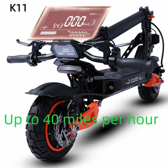 Adult Foldable Electric Scooter 1600W Motor 48V 21Ah Battery Max Speed: 40 mph Range: 34 miles 11-inch Off-Road Tires Max Load: 440 lbs Dual Suspension System Aluminum Alloy Frame
