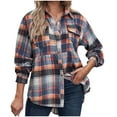 thumbnail image 3 of Feancey Women's Button Down Shirts Long Sleeve Plaid Shacket Lightweight Casual Gingham Shirt Dressy Trendy Going Out Blouses with Pockets Orange XL, 3 of 9