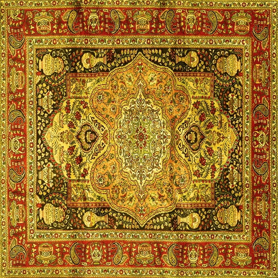 Ahgly Company Indoor Square Medallion Yellow Traditional Area Rugs, 8' Square