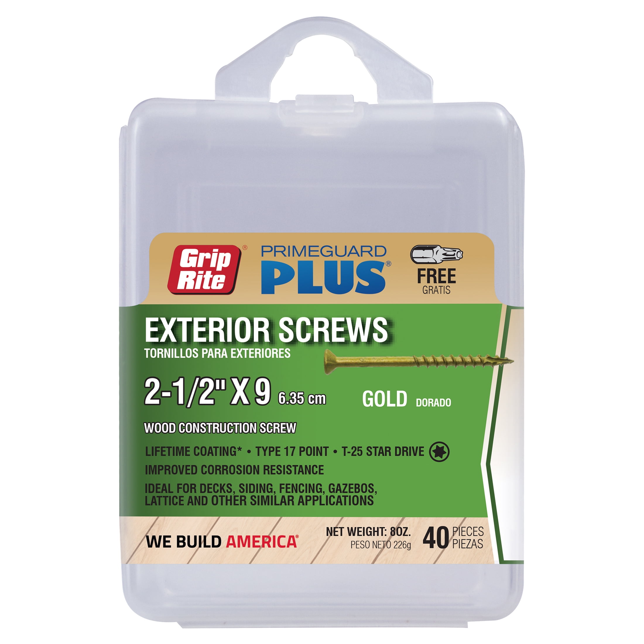 (2 pack) Grip-Rite PrimeGuard Plus #9 x 2-1/2 in. Gold Wood to Wood Deck Screw 40CT