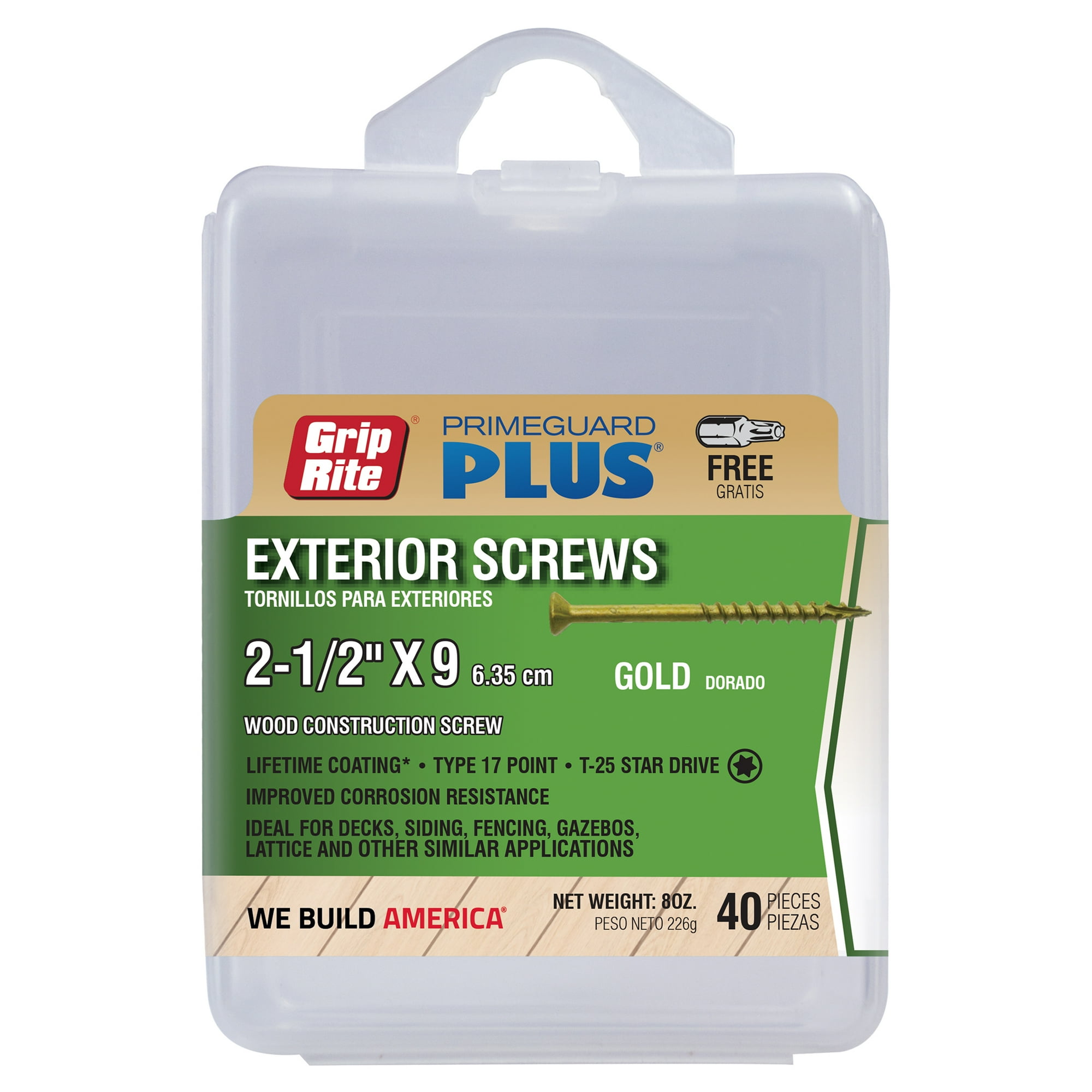 Grip-Rite PrimeGuard Plus #9 x 2-1/2 in. Gold Wood to Wood Deck Screw 40CT