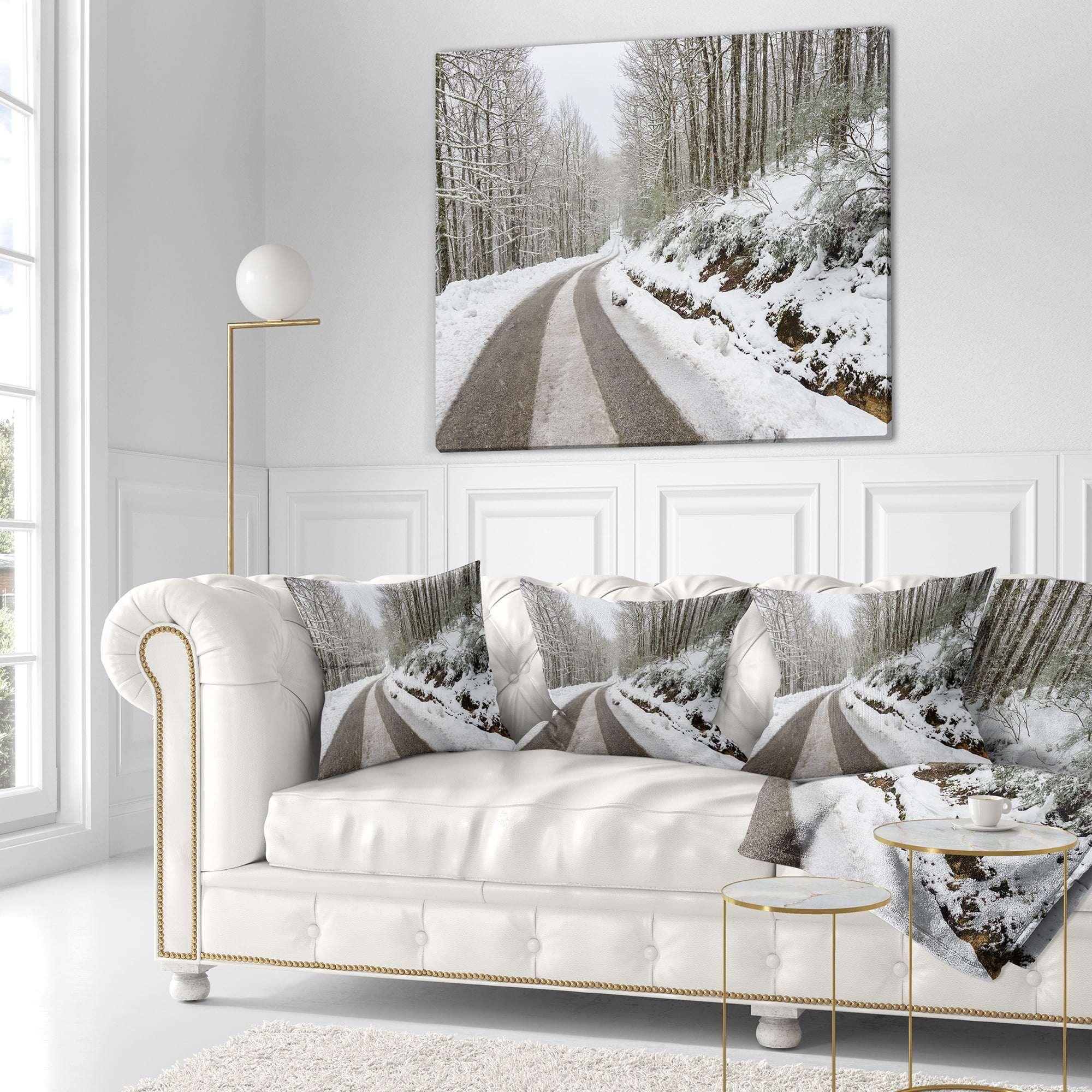 Designart Snow Storm at Piornedo Spain - Landscape Printed Throw Pillow - 16x16