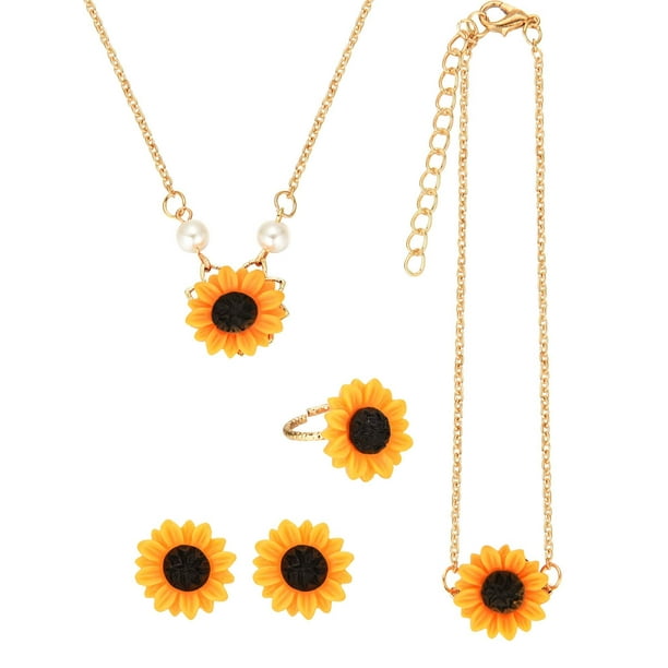 CHUANGDI 5 Pieces Totally Sunflower Shape Necklace Drop Petal Pendant