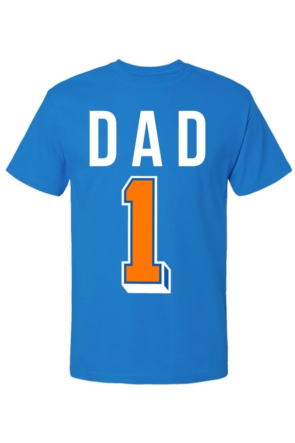 Dad 1 Printed Crewneck T-Shirt | No.1 Dad Graphic Tee for Men | Fathers Day Gift Shirt | Funny Unisex Crewneck Print Tshirt | Birthday or Christmas Gift Idea for Dad, Ocean Blue