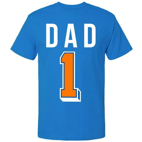 Dad 1 Printed Crewneck T-Shirt | No.1 Dad Graphic Tee for Men | Father’s Day Gift Shirt | Funny Unisex Crewneck Print Tshirt | Birthday or Christmas Gift Idea for Dad, Ocean Blue