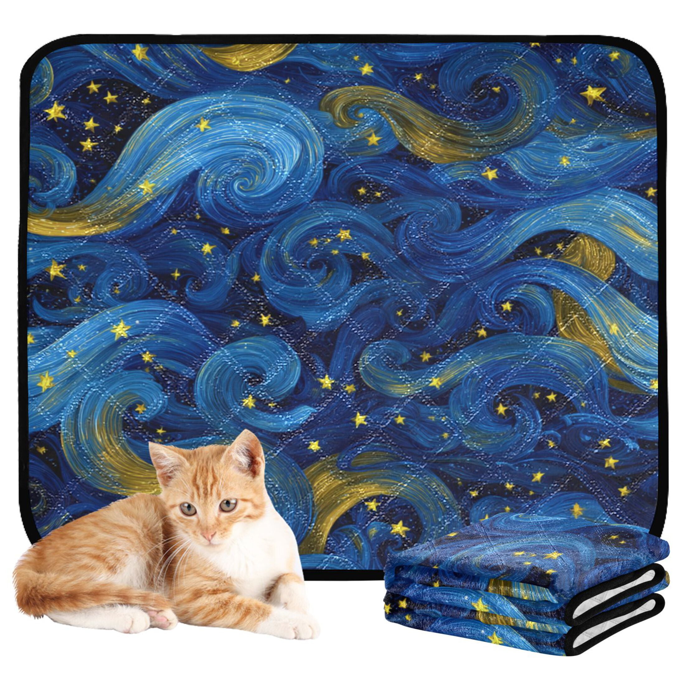 Qxltty Blue Swirled Waves Cat litter Pads Pet Set of 2 Diaper Mats Center Anti-leakage Layer Absorbent Soft and Comfortable