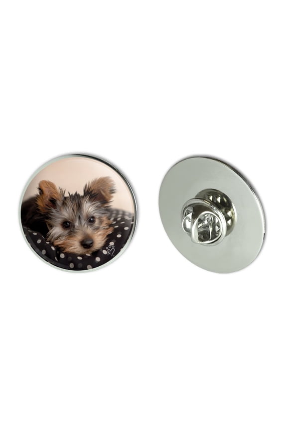 Yorkie Yorshire Terrier Puppy Dog on a Spotted Cushion Metal 1.1" Tie Tack Hat Lapel Pin Pinback