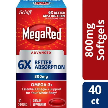 MegaRed Advanced 6X Better Absorption Omega 3 Fish Oil Supplement - 800 mg, 40 Softgels (Packaging May