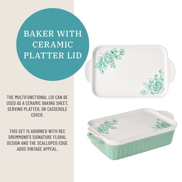 The Pioneer Woman パイオニアウーマン　プレート&バターケース The Pioneer Woman Agatha Rectangular Baker with Platter Lid, 9