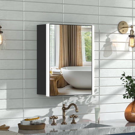 Jarbalai 20x16" LED Lighted Medicine Cabinet, Black Single Door Wall Mount Bathroom Mirror Cabinet