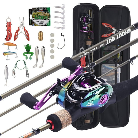 Juego de carretes 1.8m-2.1m Caña de pescar portátil + Carrete de cebo Rueda de pesca Línea de señuel Lizard Juego de carretes