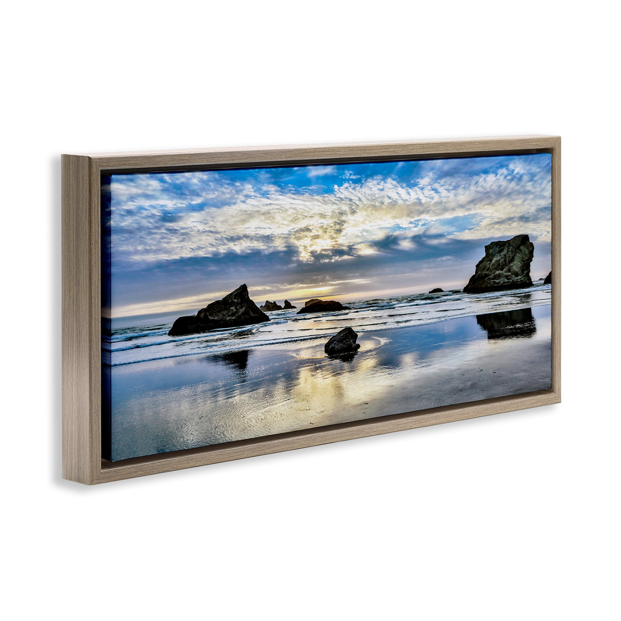 Stupell Industries Rocks Protruding on Beach Nautical & Beach Photography Brown Floater Framed Canvas Art Print Wall Art, 25 x 11